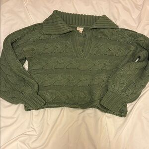 Cropped Green Cable Knit Sweater